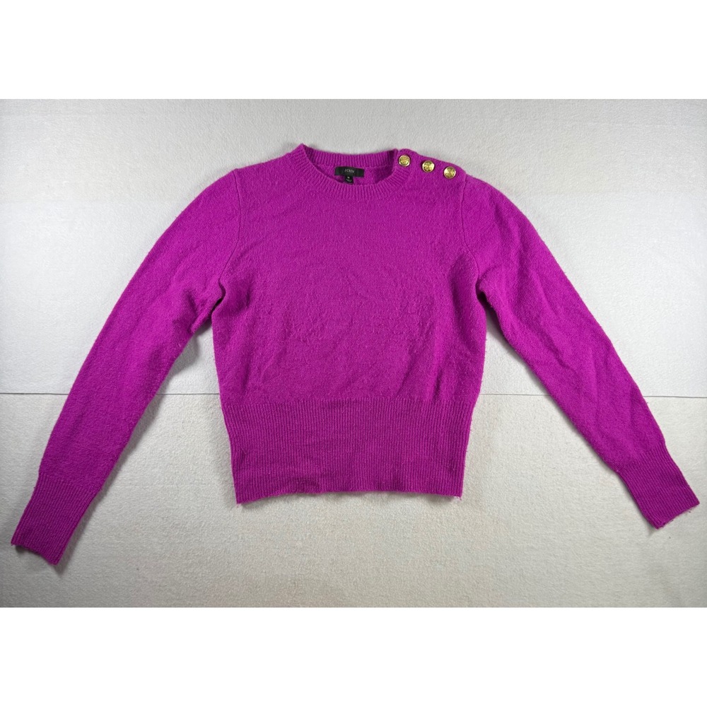 J.Crew Magenta Purple Merino Wool Alpaca Blend Gold Button Shoulder Sweater M